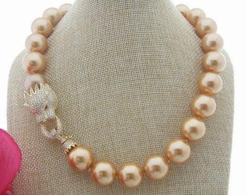 Beautiful 19" 36" 18mm Gold-color Shell Pearl Necklace CZ Clasp